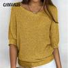 Spring and Autumn Women's Knitwear Solid Color Round Neck Knit Sweater Commuter Elegant Seven Sleeve Top