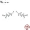 Authentic 925 Sterling Silver Spring Leaf Leaves Clear CZ Zircon Stud Earrings