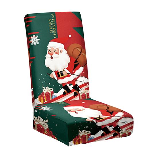 Yousheng Christmas Chair Cover Dustproof Cartoon Santa Snowman Print Stretchable Fabric Anti-slip New Year Party Decoration Chair Protective Sleeves