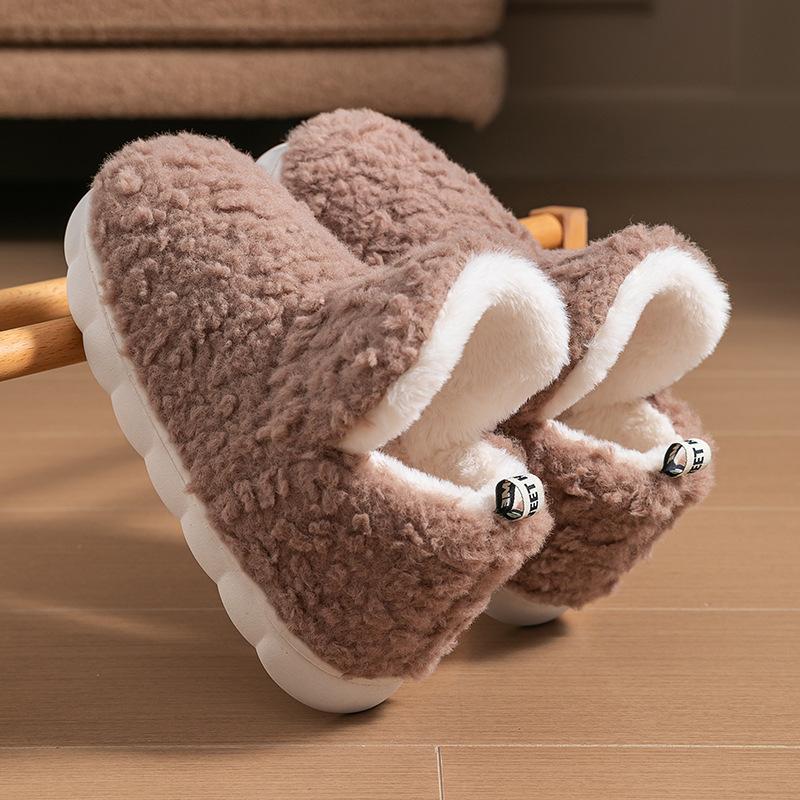 High-top Velvet Cotton Slippers for Women and Couples Can Wear Bags and Warm New Simple Casual Home Fluffy Cotton Boots