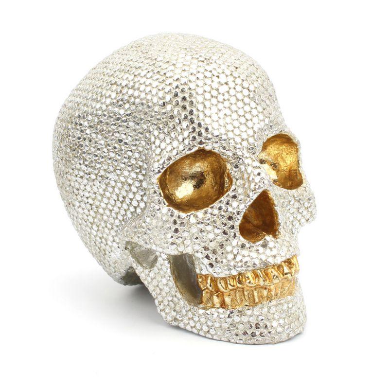 Gold and Silver Beads Small Skull Desktop Decorn Jewelry Halloween Resin Crafts Skull Figurine