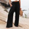 Women's 9-pant Casual Loose High Waist Cotton Linen Wide Leg Long Pants With Pockets