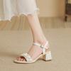 Leather Flat for Huizhou Women's Shoes Heels French One-word Sandals Thick Heel Summer New Open-toed Sandals