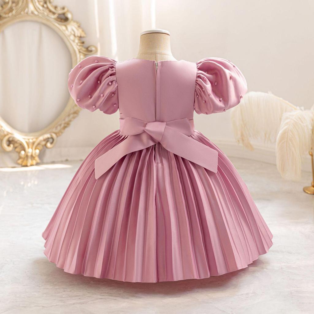 Baby Party Dresses for Girls 2024 Summer Vintage Court Ceremony Birthday Party Ball Gown Puff Sleeve Toddler Kids Princess Dress