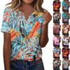 Женская мода повседневный короткий рукав цветочный принт топ