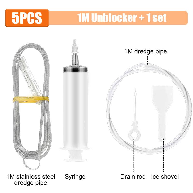 5Pcs Refrigerator Drain Clean Brush Wash Brush Suction Syringe Hose Fridge Cleaner Stick Dredge Tool 1.5M Drain Hole Kit MYY