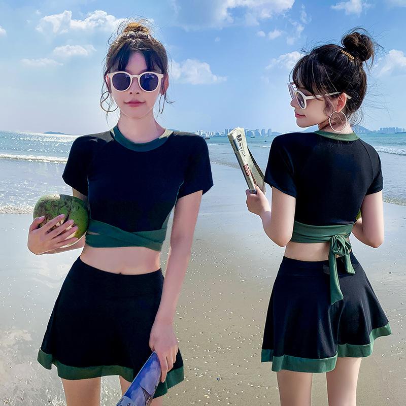 Bathing Suit Hot Spring Small Chest Gathering Slim Skirt Conservative Women's Swimsuit