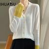 Retro Wool V Knitted Cardigan Women's Jacket Spring and Autumn Fashion Versatile Colour Blocking Outside Jumper
