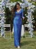 Spring Solid Color Sequin Long-Sleeve Evening Dress - 5 Colors