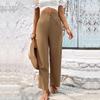 Ladies Casual Fashion Solid Color Casual Pants Button Mid-Rise Trousers