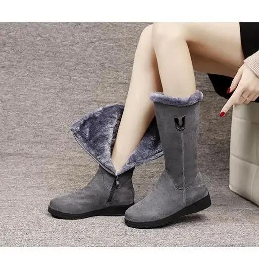 Women's 2025 New Winter Boots with Plush Midsole, Fashionable, Thick and Warm Snow Boots, Flat Bottomed,side Zipper Cotton Boots