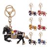 Keychain Pendant Chinese Style Rhinestones-Encrusted Oil Painting 3D Zodiac Horse Design Key Chain Metal