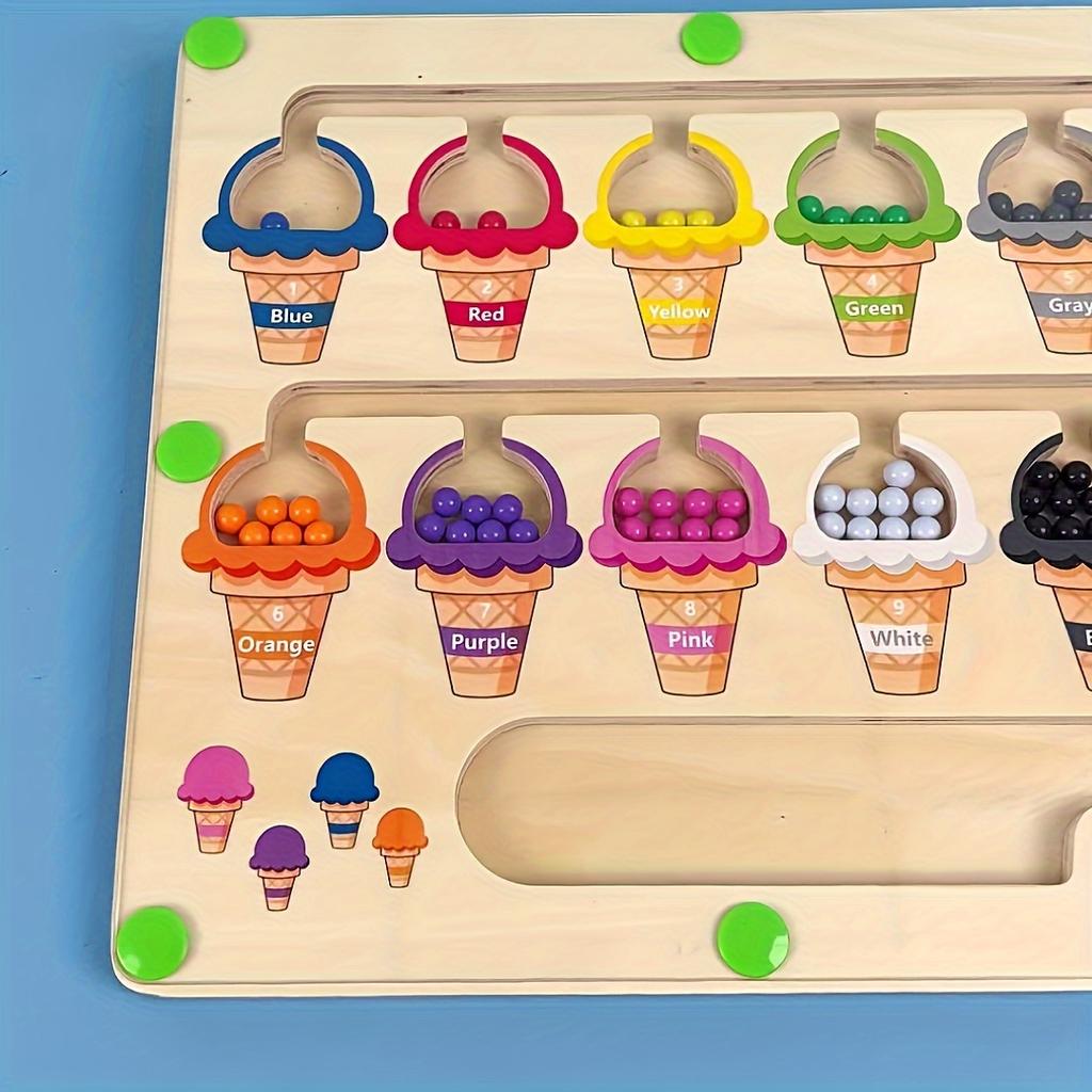 1pc Magnetic Wooden Puzzle - Color Sorting & Counting Game with Acrylic Bead Maze, Crafts, Pen