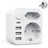 EU Plug Converter Multifunctional Socket Extension with 3 USB Ports and 1 Type-C Charger, Home/Office Universal Outlet German French Russian European