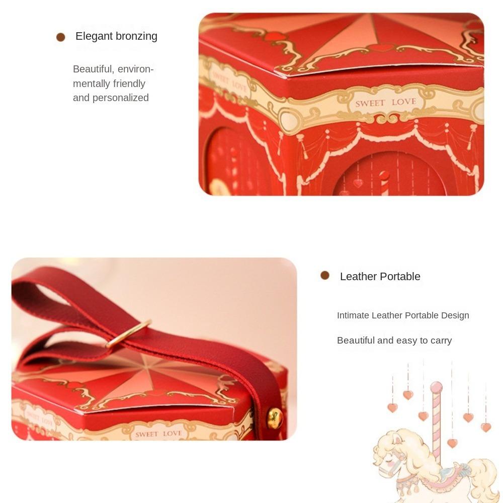 Leather Handle Carousel Gift Box Paper Wedding with Hand Gift Elegant Wedding Candy Box