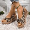 Fashion Leopard Print Wedge Sandals for Women Summer 2025 Comfort Non Slip Beach Shoes Woman Roman Style Peep Toe Platform Sandals Mujer