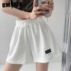Spring Summer Thin Waffle Shorts Women's Elastic Waist Wide Leg Hot Pants Casual High Waist Straight Leg Home Pants