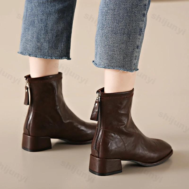 Women Short Boots 2024 Winter New PU Leather Thick Sole British Style Comfort Fashion Ankle Boots Street Walking Casual Shoes