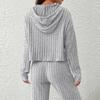 2 Pcs/Set Women Hoodie Pants Suit Drawstring Thread Long Sleeves Solid Color