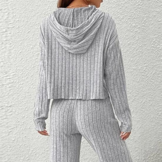 2 Pcs/Set Women Hoodie Pants Suit Drawstring Thread Long Sleeves Solid Color