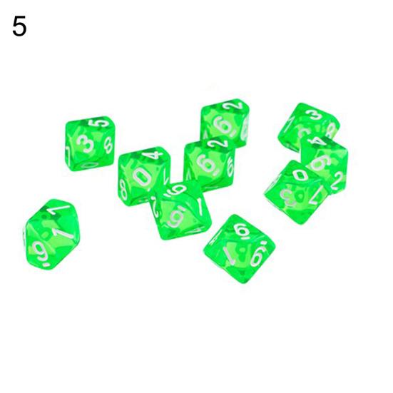 10Pcs Transparent Polyhedral D10 Multicolor Dice Game Party Pub Supplies Gift