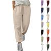 Women's Solid Color Cotton And Linen Trousers Pocket Elastic Waist Casual Pants Women's Pants