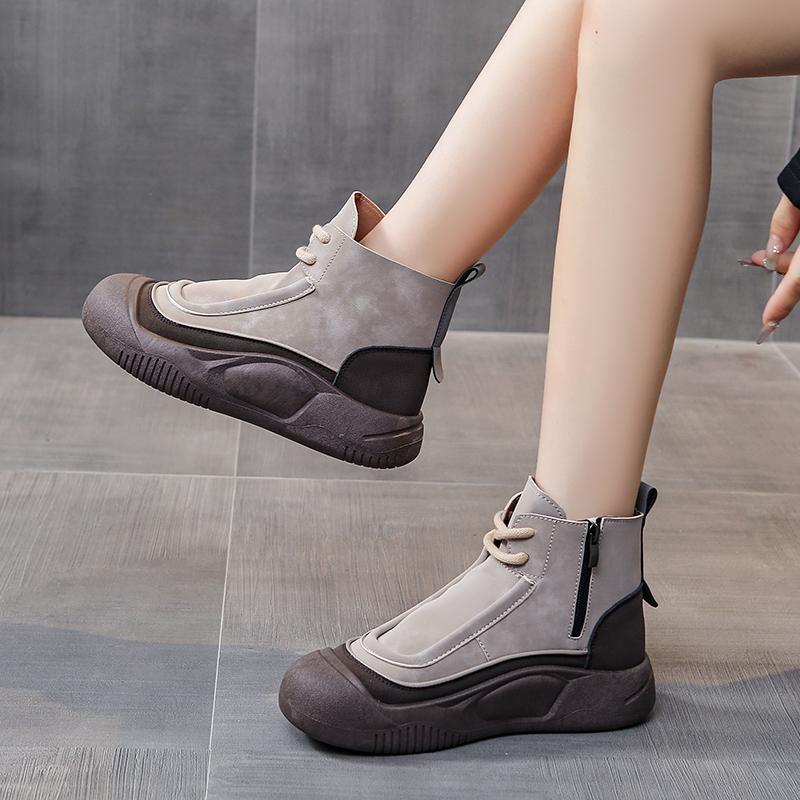 TUINANLE Women High Tops Shoes Spring Zipper Casual Anti Slip Flat Sneakers Girl's Ankle Boots