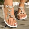 Fashion 2025 Summer New Large Diamond Pearl Sandals for Women, Flat Butterfly, European and American Outdoor Beach Sandals
