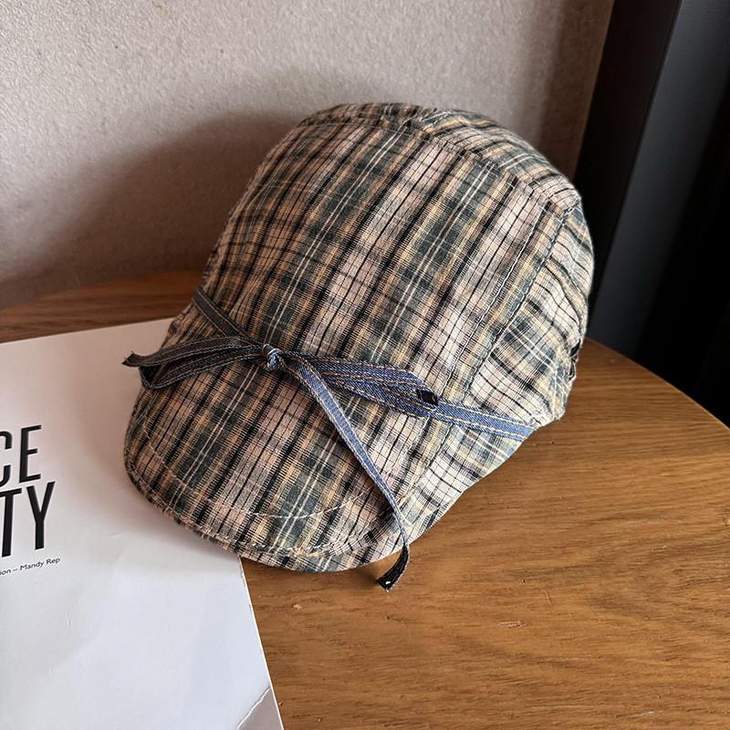 Cap Unique Checkered Women Fashion Beret With Breathable Fabric For Daily Use