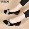 Black Large Size Pointed Toe Slip-ons Women's Casual Versatile Mid Thick Heel Non-slip Working Pumps