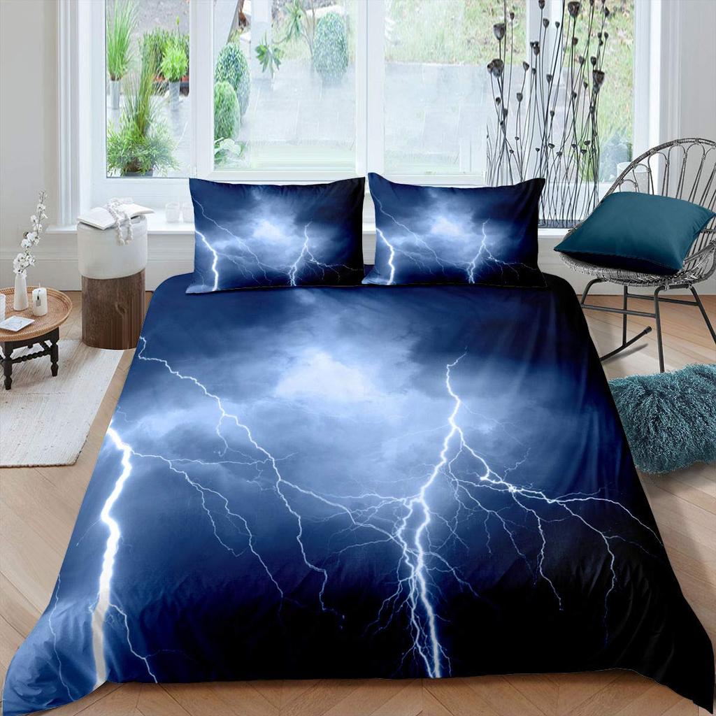 Thunder and Lightning Duvet Cover Set Cloud Natural Disaster Landscape Bedding Set for Kid Teen Adult Polyester Comforter Cover