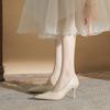 Nude High Heels Women's 2025 New Summer Metal Head Shoes Temperament Thin Heel Pointed Shoes