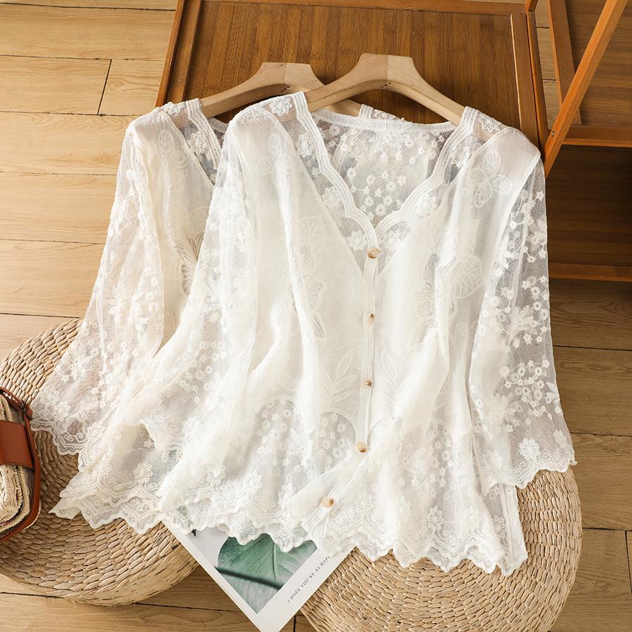 Dimanaf 2025 Summer Women Lace T-Shirt Basic New Fashion Tops Lace Tees Casual Loose Tees