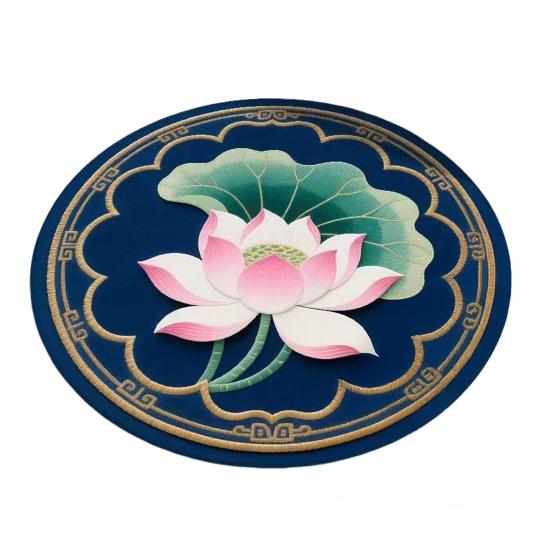 Yousheng Lotus Flower Floor Mat Round Living Room Rug Lotus Pattern Carpet with Non-Slip Backing for Home Office Bedroom Kitchen