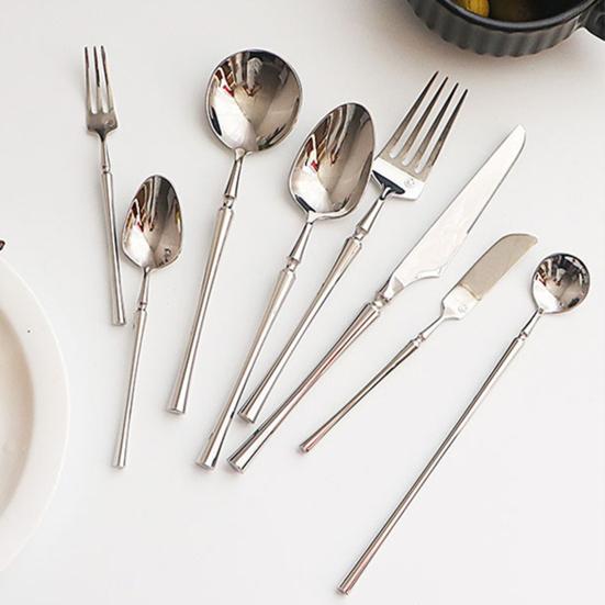 Stainless Steel Cutlery with Steak Cutter Mirror Polished Flatware Utensils Metal Spoons Forks Chopsticks Tableware for Home Parties