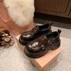 Grape Mother Studiolee A Miu Double Buckle with Round Head British Style Platform Versatile Loafer Small Leather Shoes Single Shoes Women