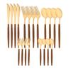 20Pcs Wooden Handle Dinnerware Steak Knife Coffee Spoon Cake Fork Set Mirror Stainless Steel Tableware Kitchen Utensils Eating Silverware