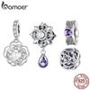 925 Sterling Silver Lotus Bead Purple Zircon Camellia Pendant Charms for Women Original Bracelet