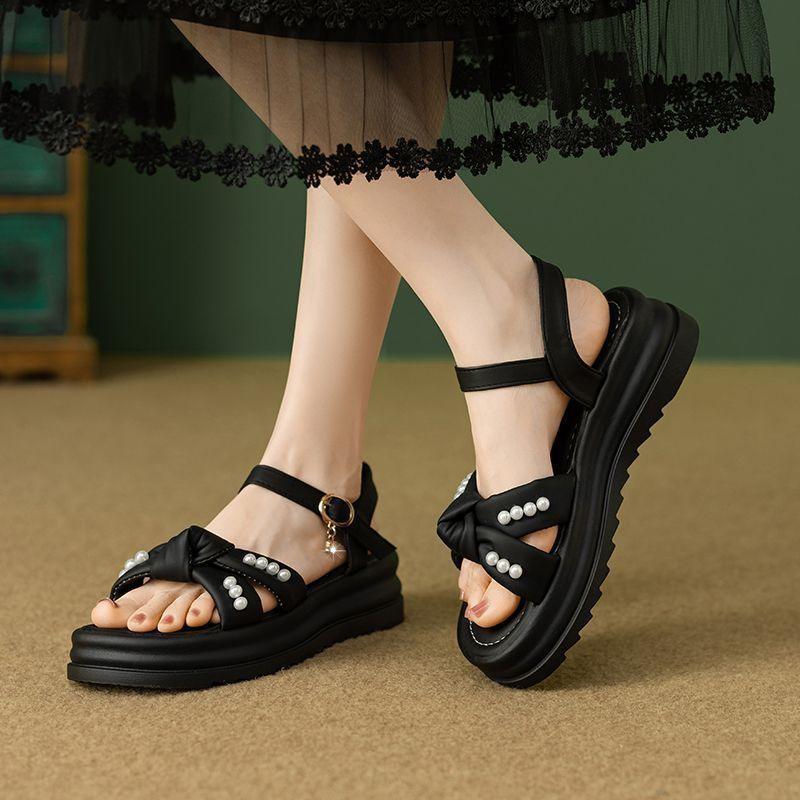 Popular with Skirts and Sandals for Women's Summer 2025 New Versatile Thick-soled Soft-soled One-button Fashion Sandals