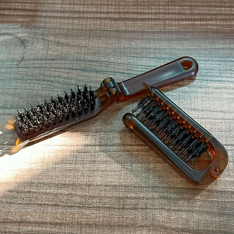 Cat Ear Boar Bristle Hair Brush Amber Foldable Portable Comb Pocket Collapsible Travel Massage Styling Tool Salon Women Gift