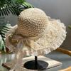 Lace Edge Foldable Straw Hat Women's Summer Handwoven Hollow Bow Sun Hat Sunscreen Shade Beach Hat