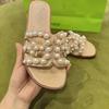 Sheepskin Version~ Yu Shuxin Pearl Straw-woven One-word Slippers for Women's Summer Outer Wear Beach Flat-bottomed Sandals