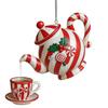 Christmas Teapot Ornament Holly Vintage Tea Cups And Pot Set Xmas Tree Hanging Ornaments 2D Acrylic Teapot Decor with Pouring Tea Effect