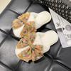 Internet Celebrity Fashion Small Fresh Indoor Cotton Slippers Women 2025 Flat Bottom Home Floral Bow Cotton Slippers Women Outside Wear