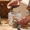 1PC Vintage Food Storage Glass Jar Wooden Lid Nut Storage Crabapple Flower Canister Tea Jar