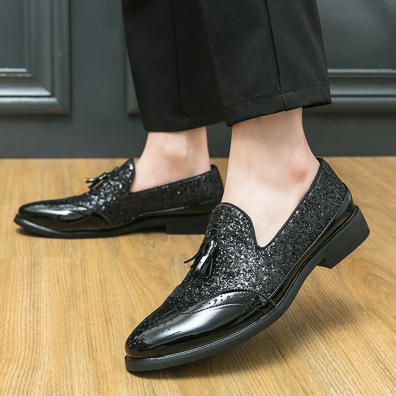 Spring Tassel Men's Shoes Nightclub Comfortable Casual Shoes Loafers Mens Shoes Men's Gold Block Color Matching Leather Shoes