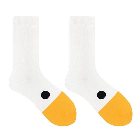 1 Pair Cartoon Goose Socks Moisture Wicking Breathable Cotton Mid-calf Stretch Men Women Animal Print Socks Sports Casual Crew Socks