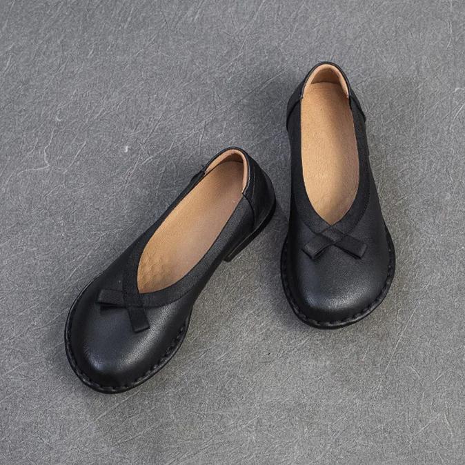 Johnature Genuine Leather Comfortable Low Heel Shoes Retro Versatile Pumps Round Toe Women's Shoes