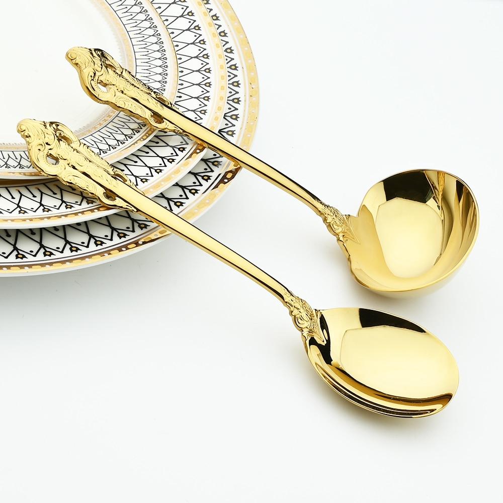 Gold Dinnerware Vintage Tableware 18/10 Silverware Stainless Steel Flatware Dinner Knife Fork Spoon Wedding Xmas Western Cutlery