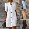 Women Summer Midi Dress Lapel Half Sleeve Solid Color Single-breasted Soft Breathable Buttons Lady Knee Length Dress